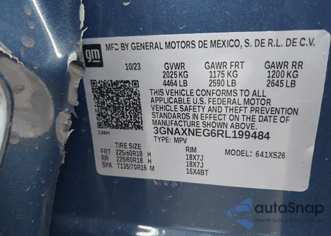 2024 Chevrolet Equinox Fwd Premier z USA, uszkodzony, nr VIN 3GNAXNEG6RL199484